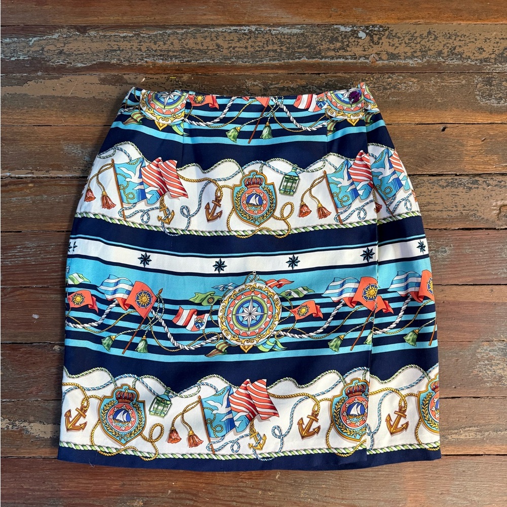 Vintage Talbots Nautical Silk Scarf Print Skirt Coastal Preppy Lined Size 8💚🍄 - Picture 2 of 8